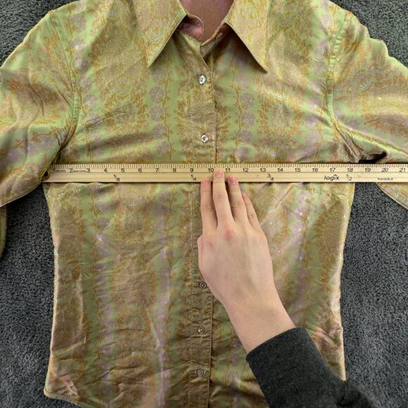 Robert Graham Women Shiny Floral Print Button Up Small Shirt Green Pink L/S - Picture 4 of 16